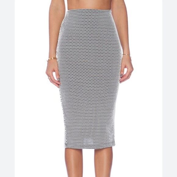 SeductionBlack and White Ribbed Midi Pencil Skirt for Work - Picture 1 of 4